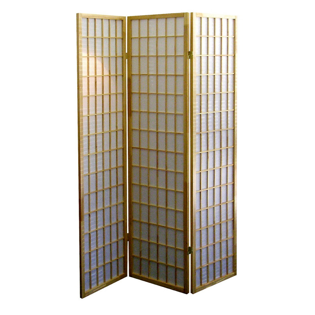 70" Tall 3-Panel Screen / Room Divider, Japanese Style with Natural Wood finish