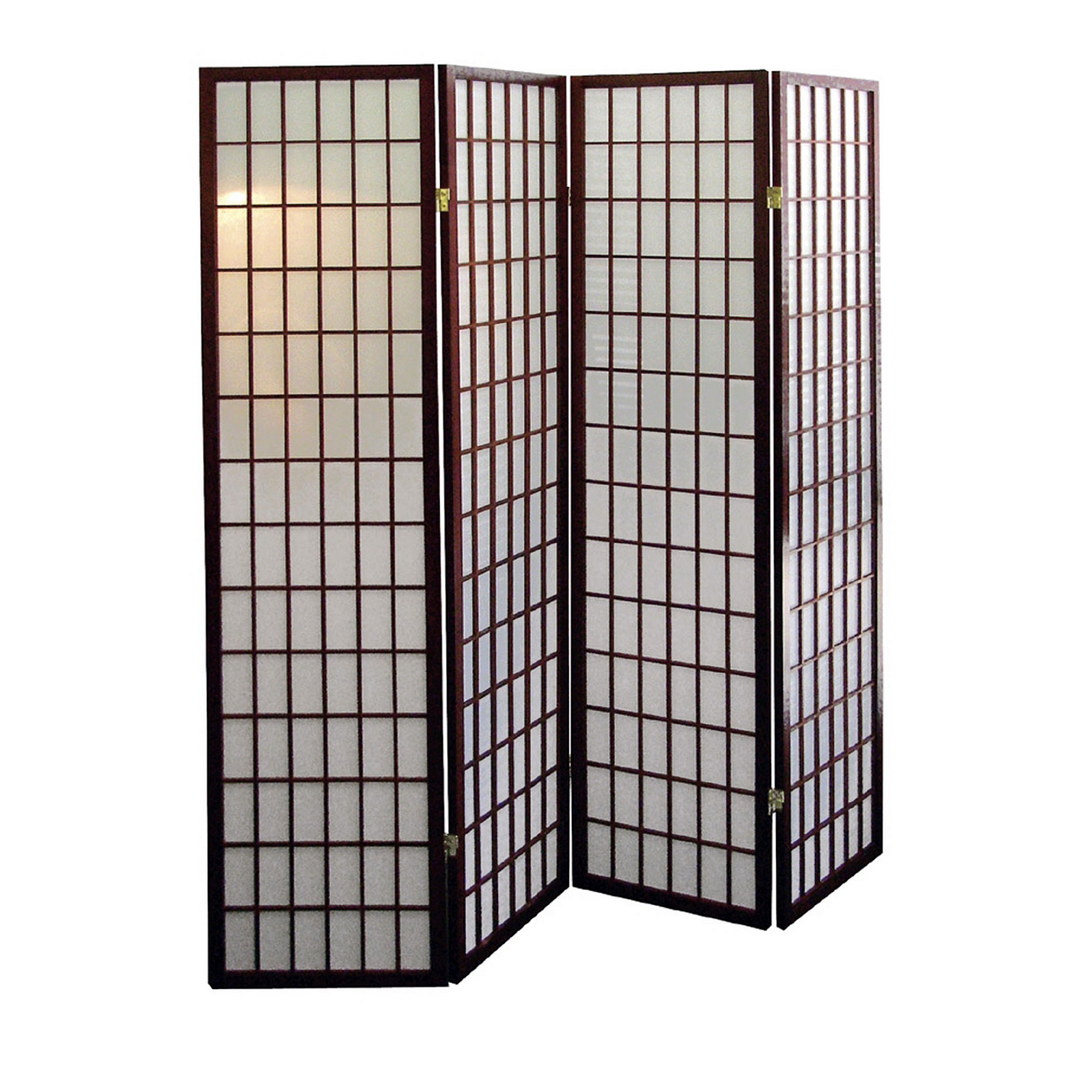 70" Tall 4-Panel Screen / Room Divider, Japanese Style with Cherry finish