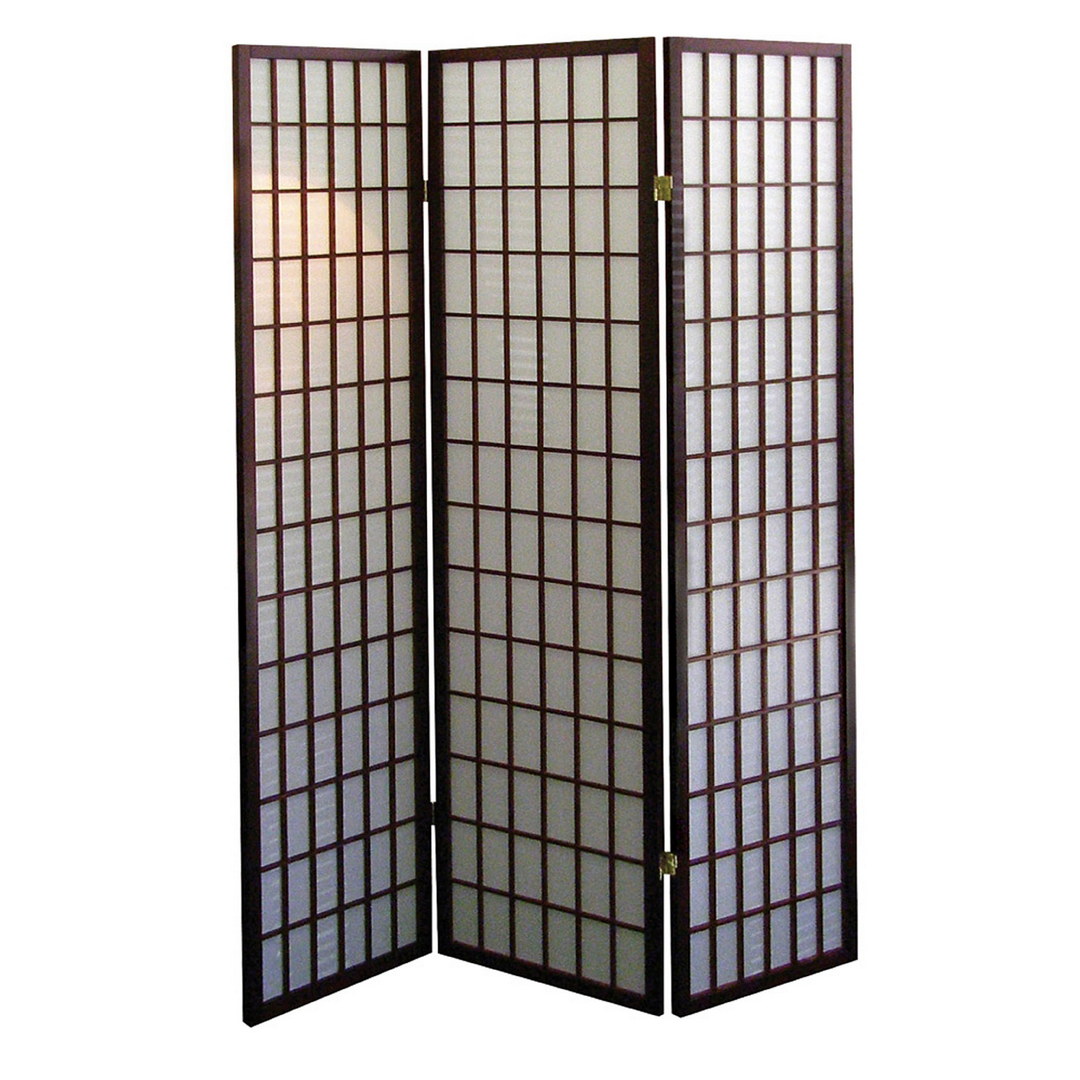 70" Tall 3-Panel Screen / Room Divider, Japanese Style with Cherry finish